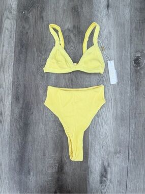 Meshki yellow same ribbed triangle bikini set New with tags XS